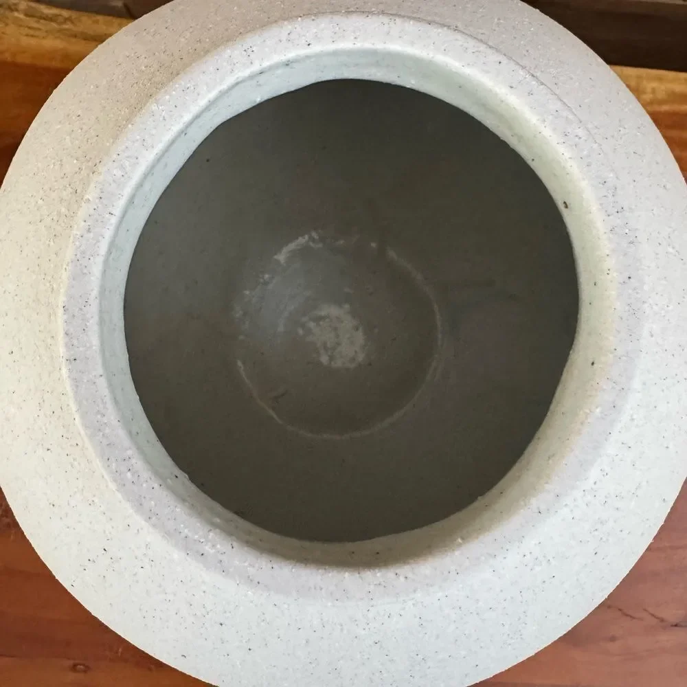 Brand New LE TAUCI White Sandstone Round Vase 10” Modern Minimalist Home Decor